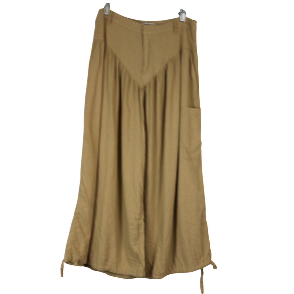 Fe Noel Boho Chic Kahaki Yoke Waist High Rise Billowy Wide Legs Pants 10